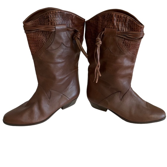 Salamander Brown Leather Western Style  Boots with Fringe Detail 6.5 NEW - Picture 8 of 14